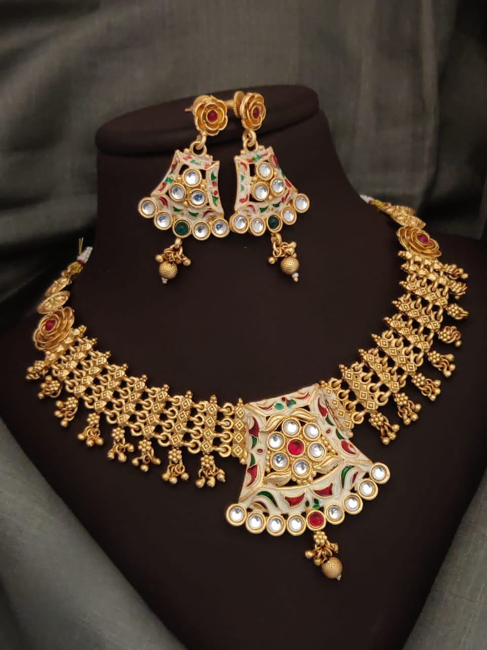 majestic allure: exclusive rajwadi necklace & earrings set