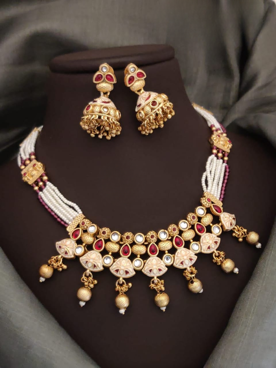 timeless traditions: elegant rajwadi necklace & earrings set