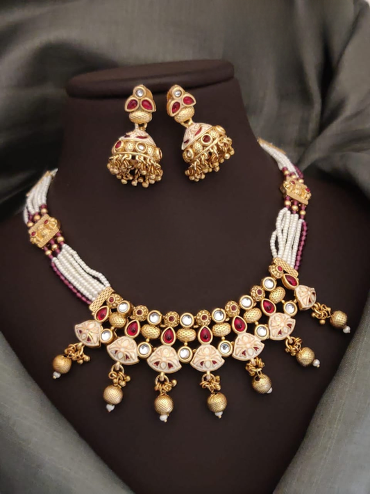 Timeless Traditions: Elegant Rajwadi Necklace & Earrings Set