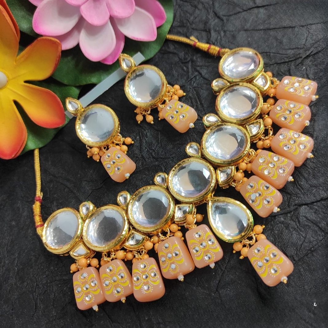 premium kundan necklace with back meenakari