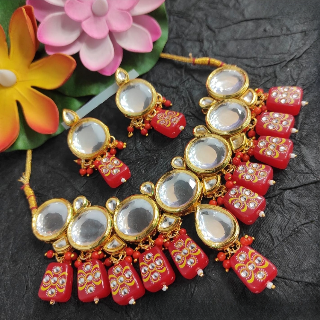 premium kundan necklace with back meenakari