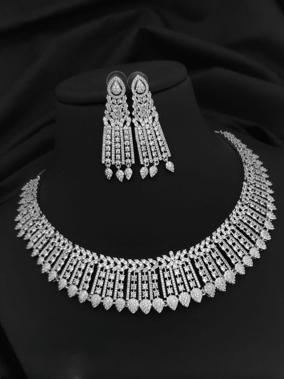 "moonlit splendor" - designer american diamond necklace set with earrings