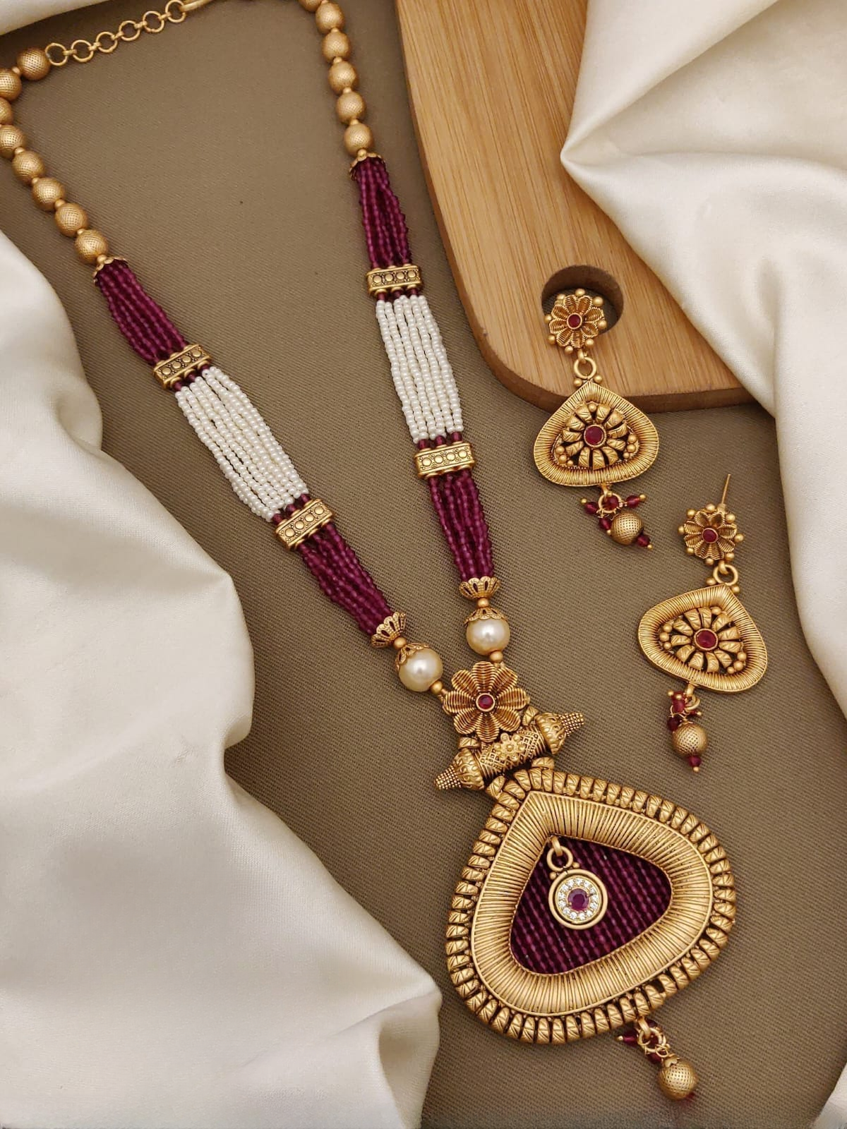 majestic rajwadi crystal moti mala with golden pendant