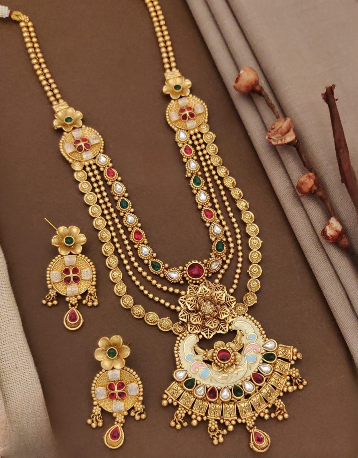 graceful long necklace set with matching earrings - enhance your look with timeless charm