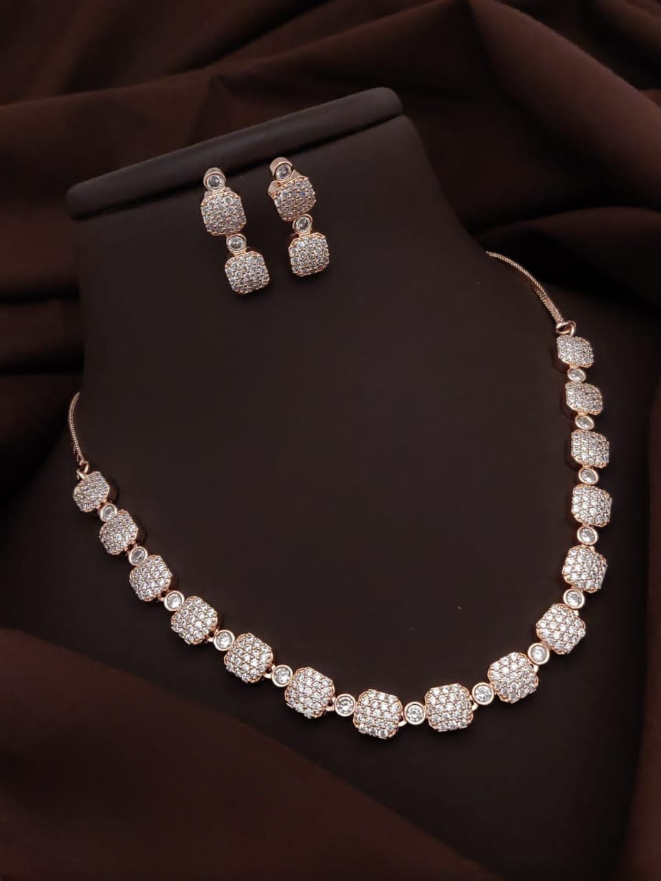 rose gold radiance: american diamond necklace collection