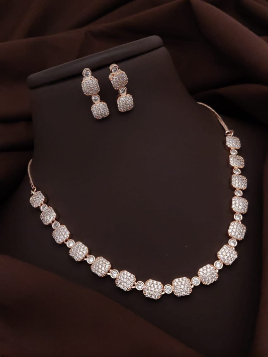 Rose Gold Radiance: American Diamond Necklace Collection