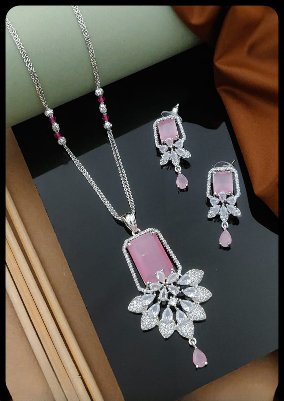 american diamond pendant set with earrings