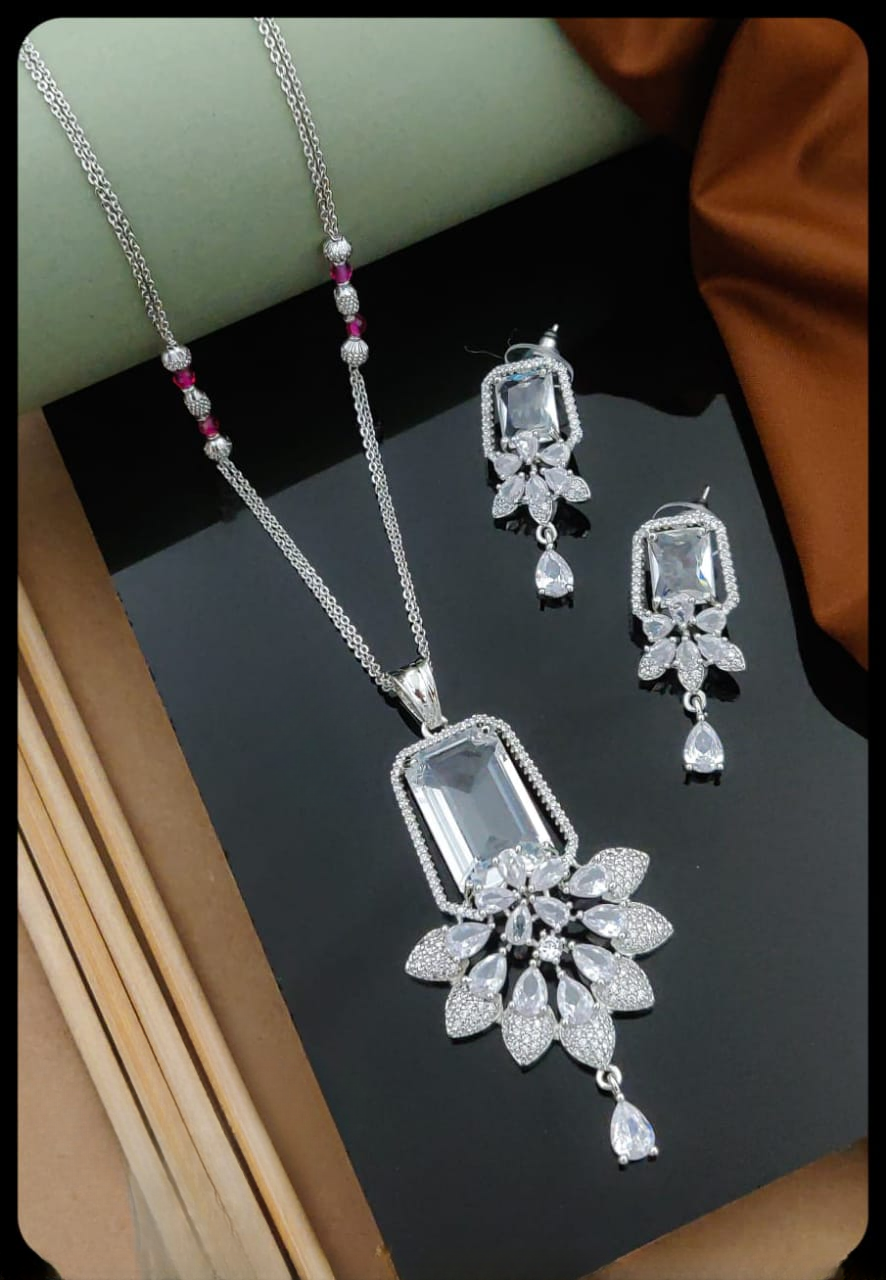 american diamond pendant set with earrings