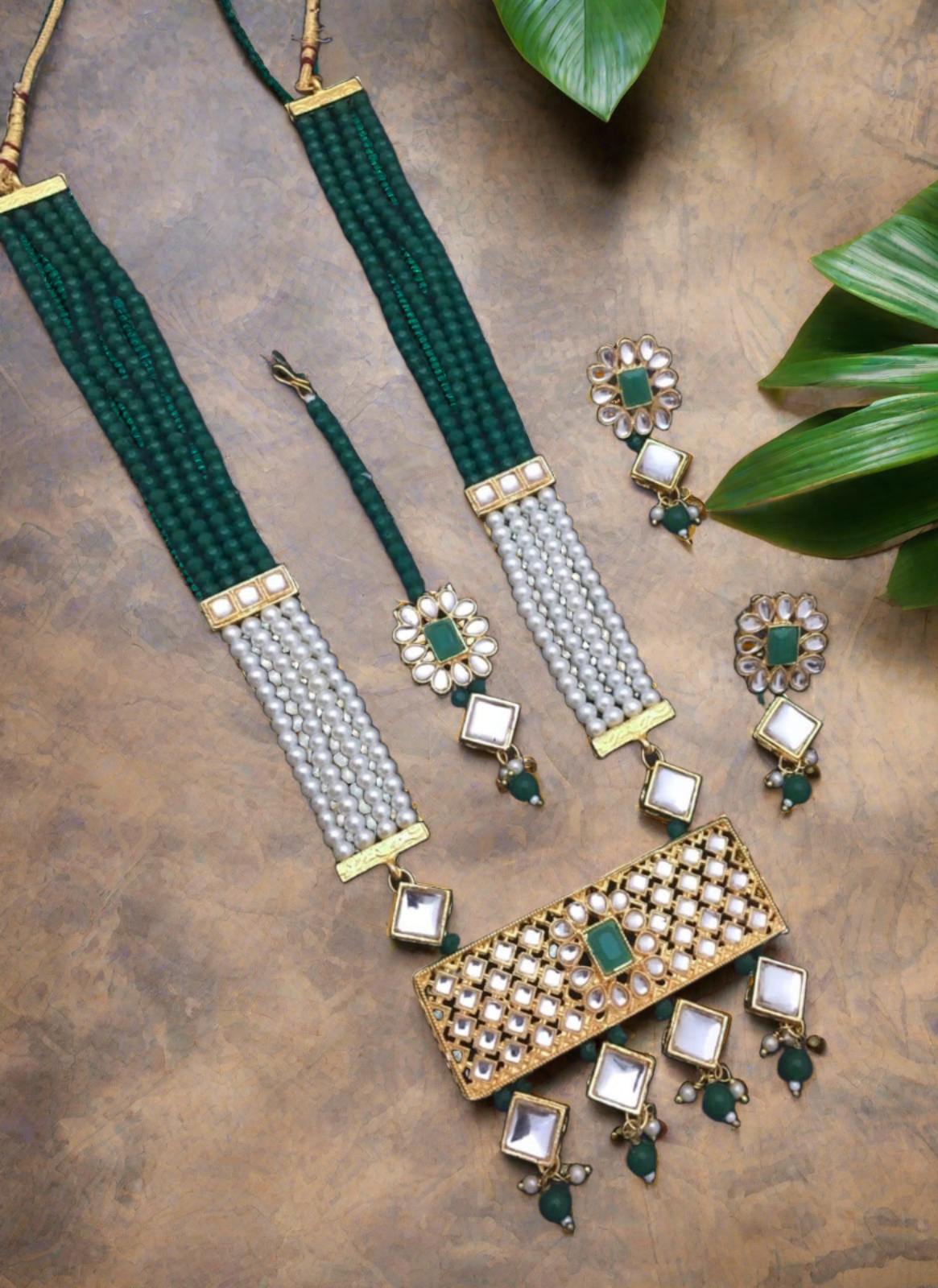 crystal elegance: kundan long necklace set