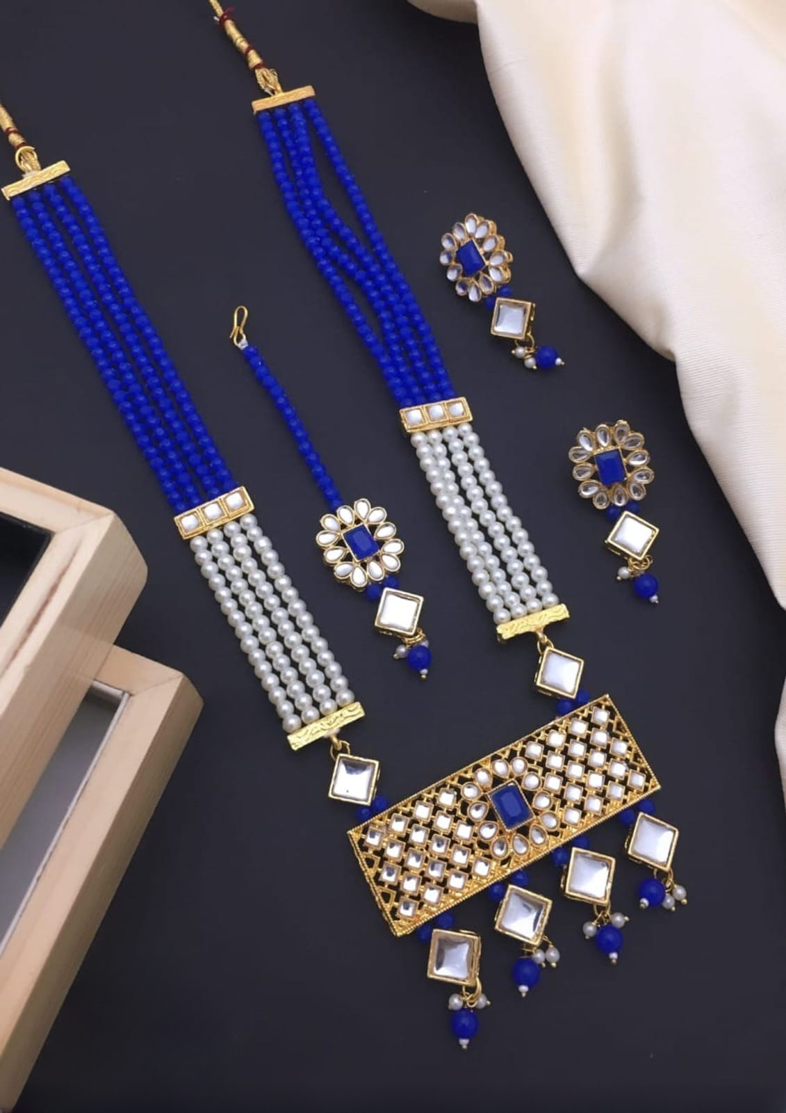 crystal elegance: kundan long necklace set