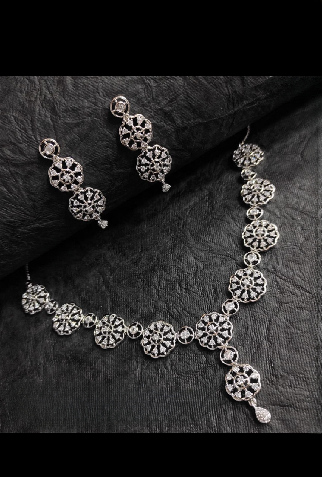 american diamond necklace & earrings in silver polish